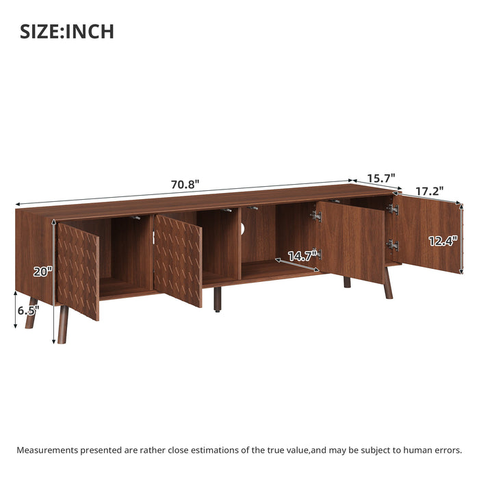 70" TV Stand For TVs Up To 80", Soft Closing Hinges And Cable Management - Walnut Hearth and Haven
