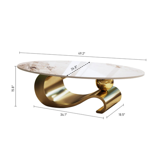 Oval Coffee Table For Living Room - Gold / White Home Essentials