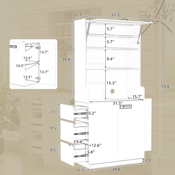 Pantry Cabinet With Hydraulic Flip Top And USB Charging Port Hearth and Haven