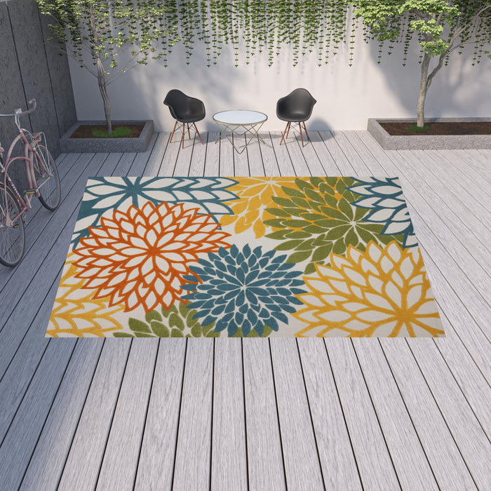 12' X 15' Floral Non Skid Indoor / Outdoor Area Rug - Turquoise