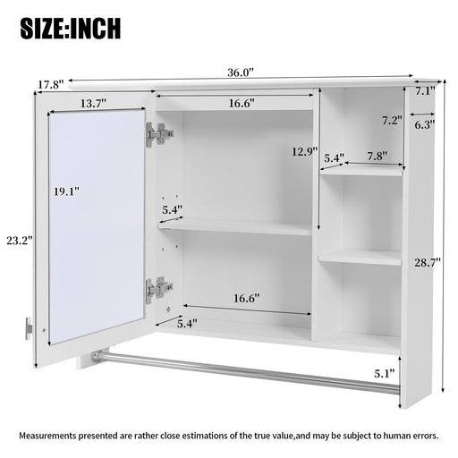 Modern Wall Mounted Mirror Cabinet With Adjustable Shelf, Soft Close Door, And Towel Bar Hearth and Haven