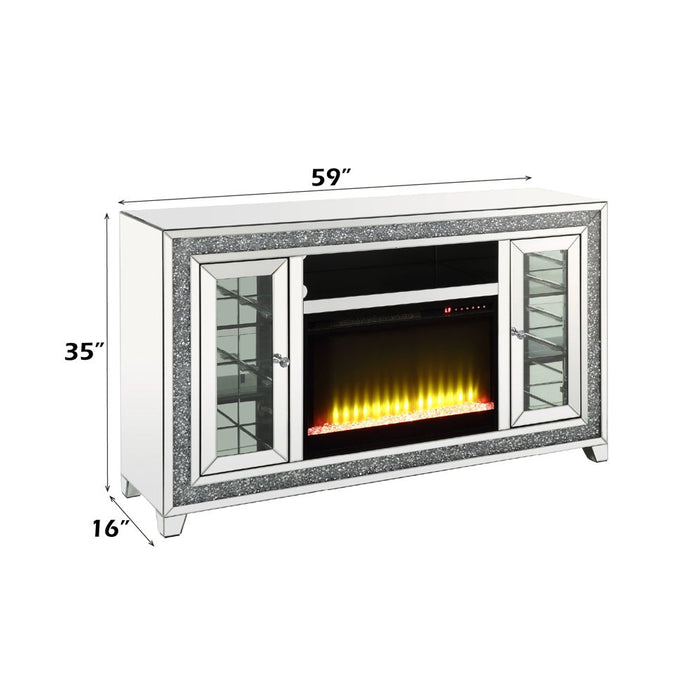 Noralie - 35" TV Stand With Fireplace & LED - Mirrored & Faux Diamonds ACME