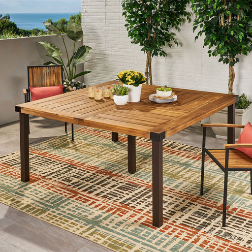 Lankershim - Modern Industrial Dining Table With Acacia Wood Slat Design - Teak Noble House