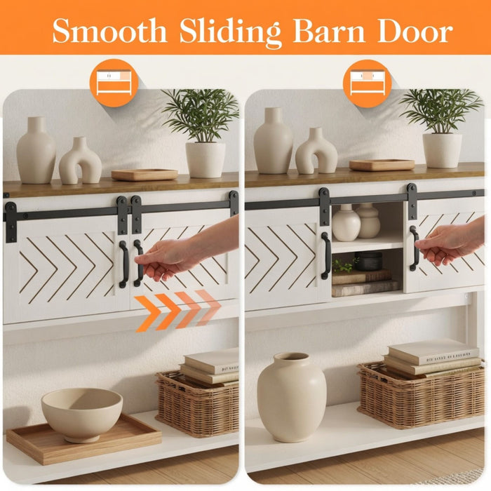 Entryway Table With Sliding Barn Door Storage - White / Oak Home Essentials