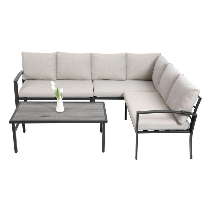 Grand Patio 4 Piece Wicker Patio Furniture Set, All - Weather Outdoor Conversation Set Sectional Sofa With Water Resistant Beige Thick Cushions And Coffee Table - Beige