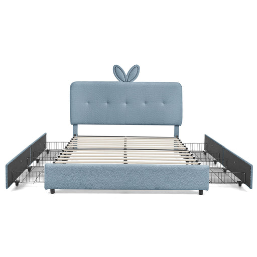Upholstered Bed With Oversized Rabbit Ear Headboard, LED Lights & 4 Storage Drawers Home Essentials