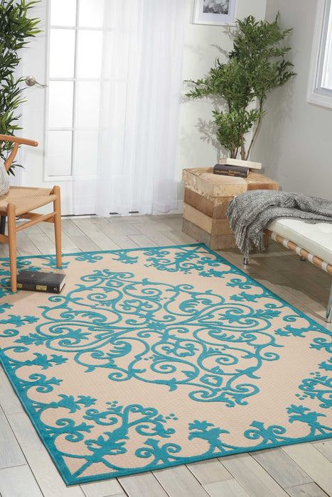 4' X 6' Indoor / Outdoor Area Rug - Aqua Damask