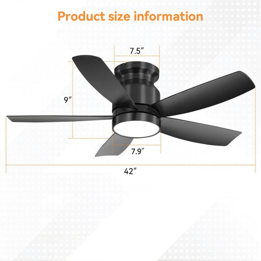 Flush Mount Ceiling Fan With LED Light 22W And Remote Control Blades For Indoor Use - Black Daily Nest