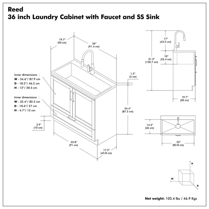 Reed - Deluxe Laundry Cabinet With Pull-Out Faucet And Stainless Steel Sink Simpli-Home