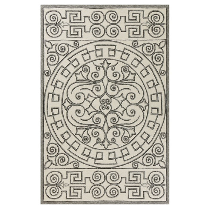 8' X 10' Hand Woven UV Treated Greek Key Medallion Indoor / Outdoor Area Rug - Ivory Gray