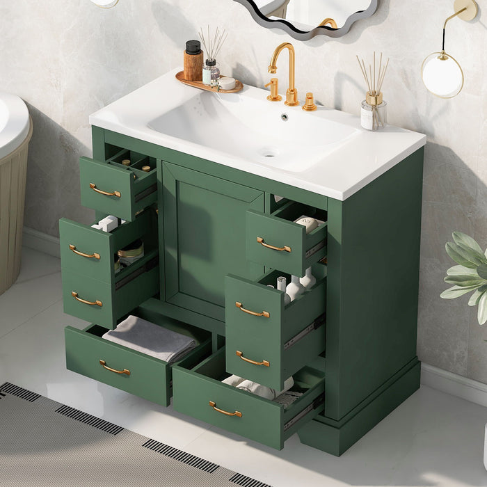 Modern Bathroom Vanity With Sink, 6 Drawers, Adjustable Shelf Hearth and Haven
