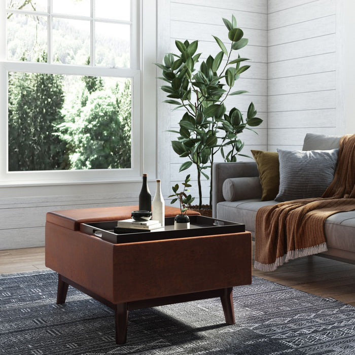 Owen - Tray Top Small Coffee Table Upholstered Storage Ottoman Simpli-Home