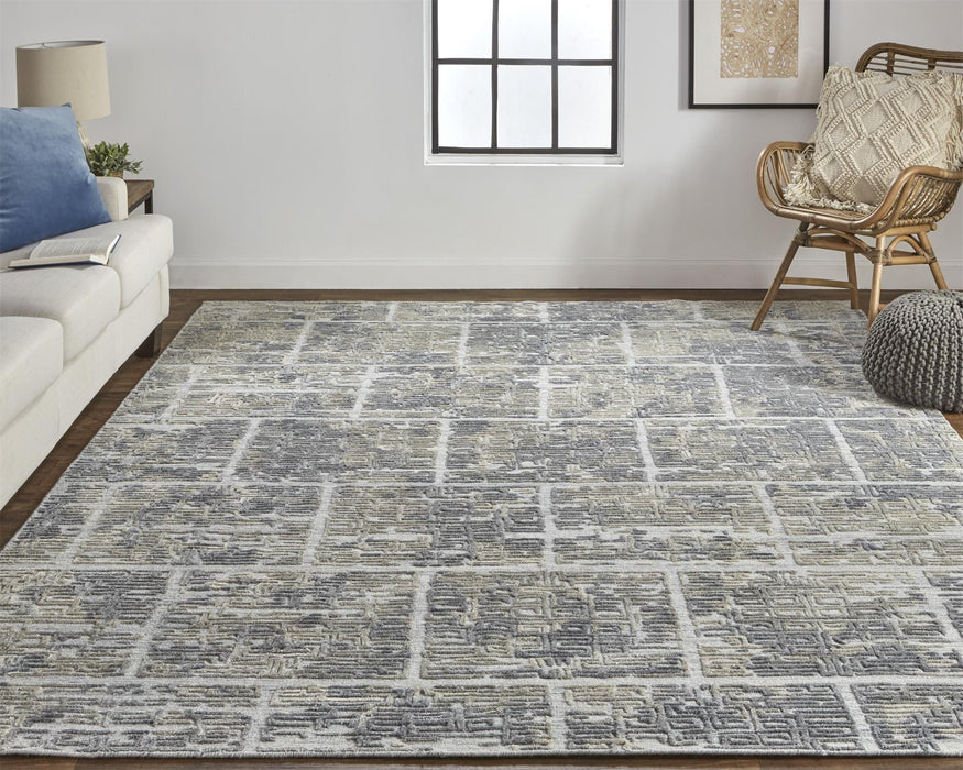 Abstract Woven Hand Area Rug - Gray And Ivory - 8' X 10'