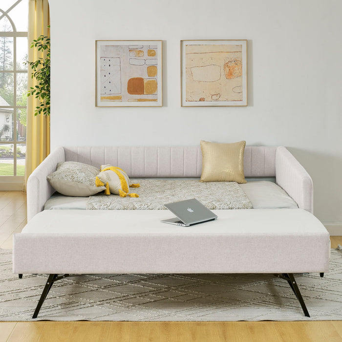Upholstered Daybed With Trundle With Vertical Stripes Home Essentials