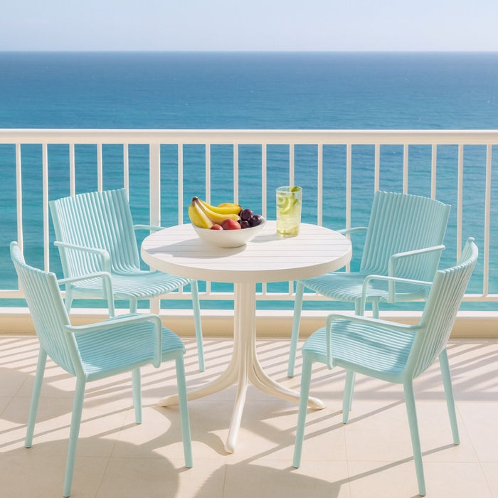 4 Modern Stackable Plastic Armchair Matched With Round Table Home Essentials