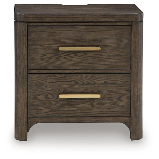 Radkin - Two Drawer Night Stand - Burnished Brown Signature Design by Ashley®