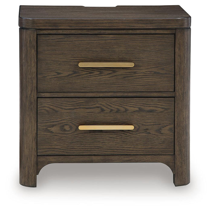 Radkin - Two Drawer Night Stand - Burnished Brown Signature Design by Ashley®