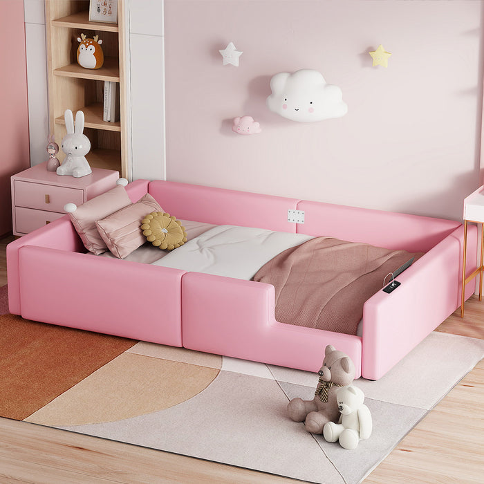 Platform Bed With Guardrail And Charging Station Dreamland