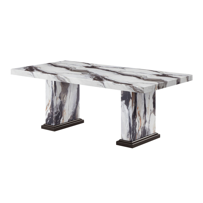 Dining Table With Double Pedestal Base - Black White Global Furniture USA