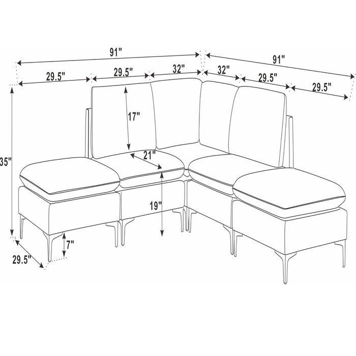 Upholstered Modular Sectional With Tall Legs, Medium Firm Seat Home Essentials