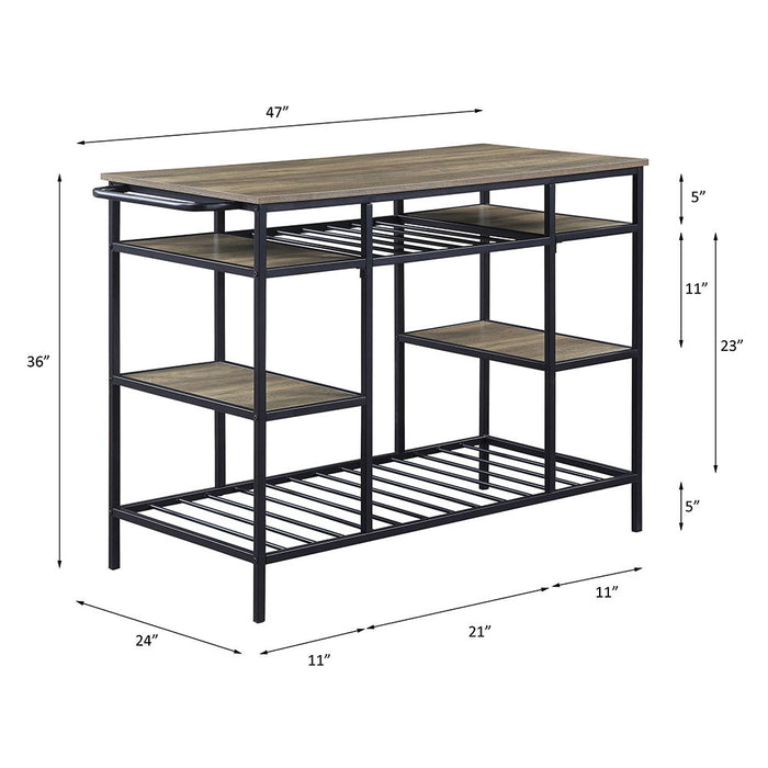 Lona - Kitchen Island - Rustic Oak & Black ACME