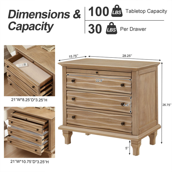 Nightstand With Charging Station, Bedside Table, 3 Drawers, USB And Type - C Ports Home Essentials