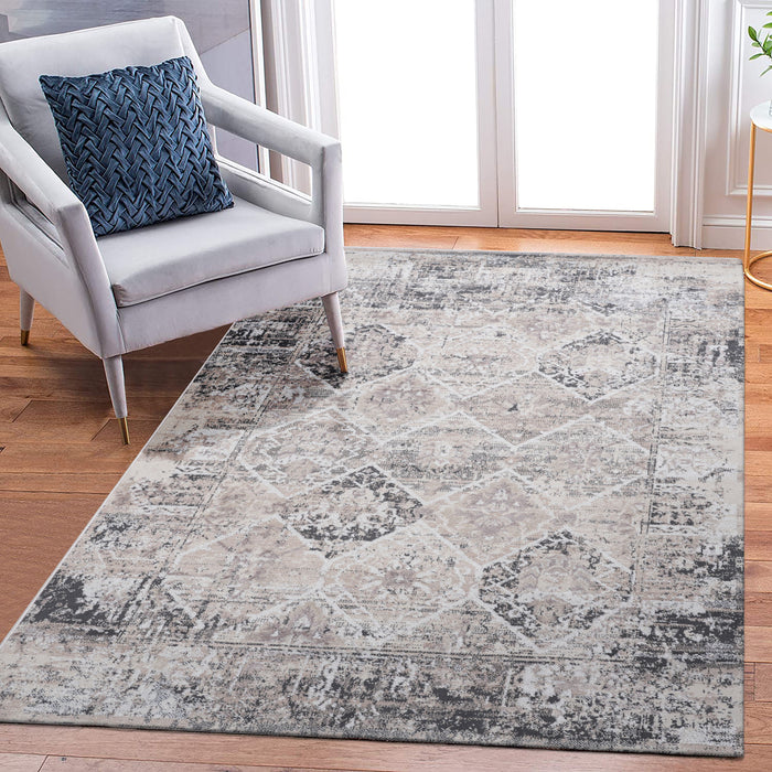 Payas - 8' x 10' Traditional Non-Shedding Living Room Bedroom Dining Home Office Stylish And Stain Resistant Area Rug - Cream / Anthracite