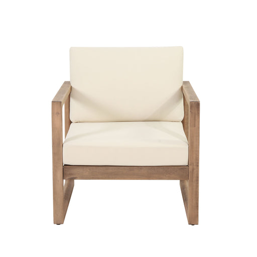 Outdoor Acacia Wood Patio Club Chair, Wood Patio Furniture, Waterproof Thick Cushion Deep Seating For Porch - Brown Wash / Beige Noble House