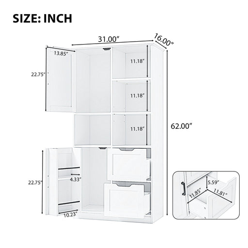 Freestanding Bathroom Storage Cabinet With Doors And Drawers, Adjustable Shelf, Open Shelves - White Hearth and Haven