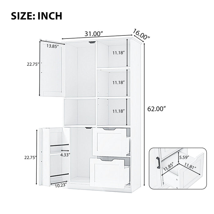 Freestanding Bathroom Storage Cabinet With Doors And Drawers, Adjustable Shelf, Open Shelves - White Hearth and Haven