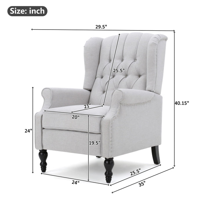 Armchair Recliner With Pushback Mechanism And Wingback Design Noble House