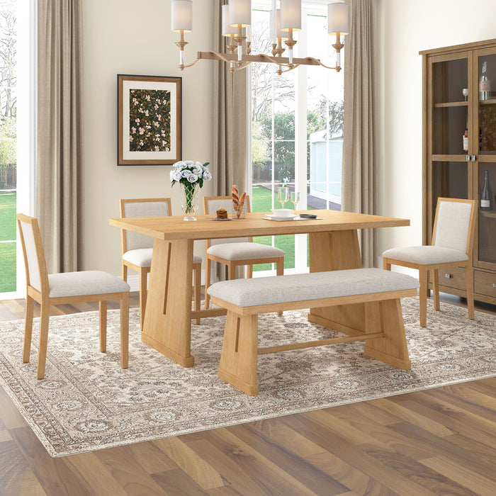 Dining Set With Rectangular Table, 4 Upholstered Chairs & 1 Padded Bench Hearth and Haven