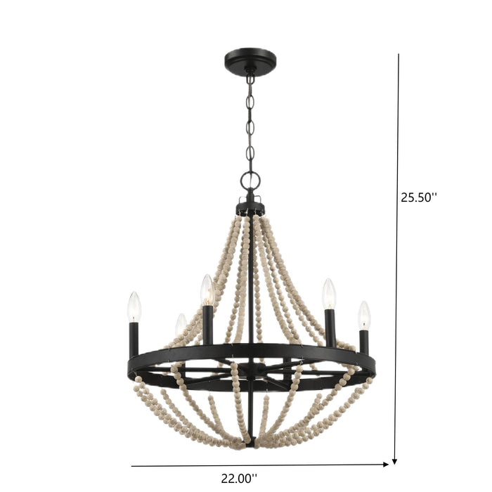 Starry - Chandelier 6 Candle Light Wood Beaded Pendant Light For Dining Room - Black / Clear Ashcroft Furniture