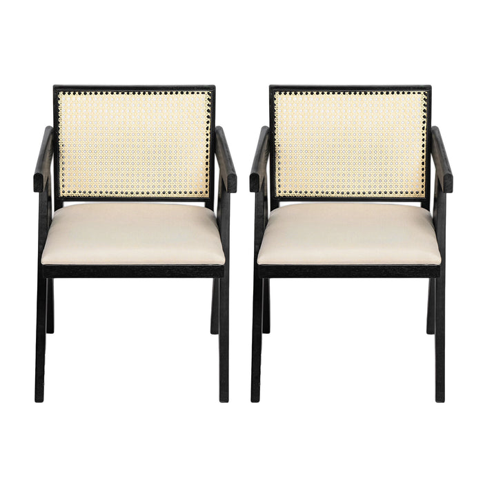 Chandigarh Farmhouse Style Cane Upholstered Dining Chairs (Set of 2)