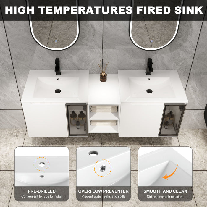 Wall Mounted Bathroom Vanity With Sink, Soft Close Doors, Cabinet & Half Door Home Essentials