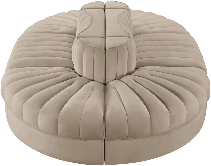 Rummi - Oval Velvet Performance Fabric Upholstered 6 Piece Modular Sectional Meridian Furniture