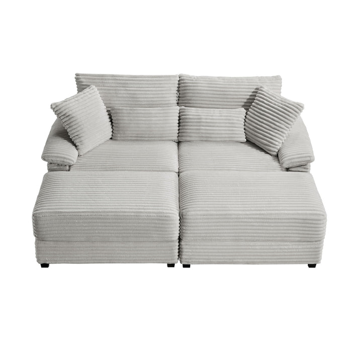 Double Chaise Lounge Set With Reversible Storage Ottomans, USB Port Home Essentials
