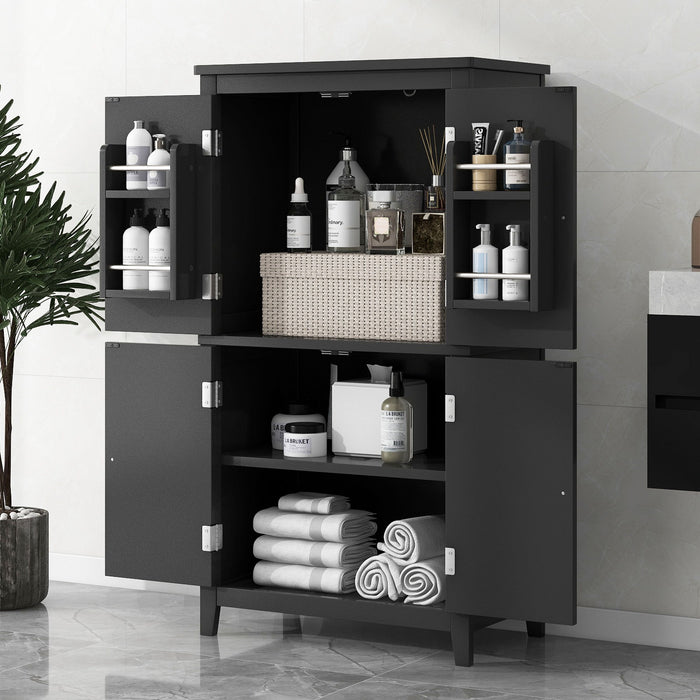 Elegant Bathroom Floor Storage Cabinet With 4 Doors, Adjustable Shelves Hearth and Haven