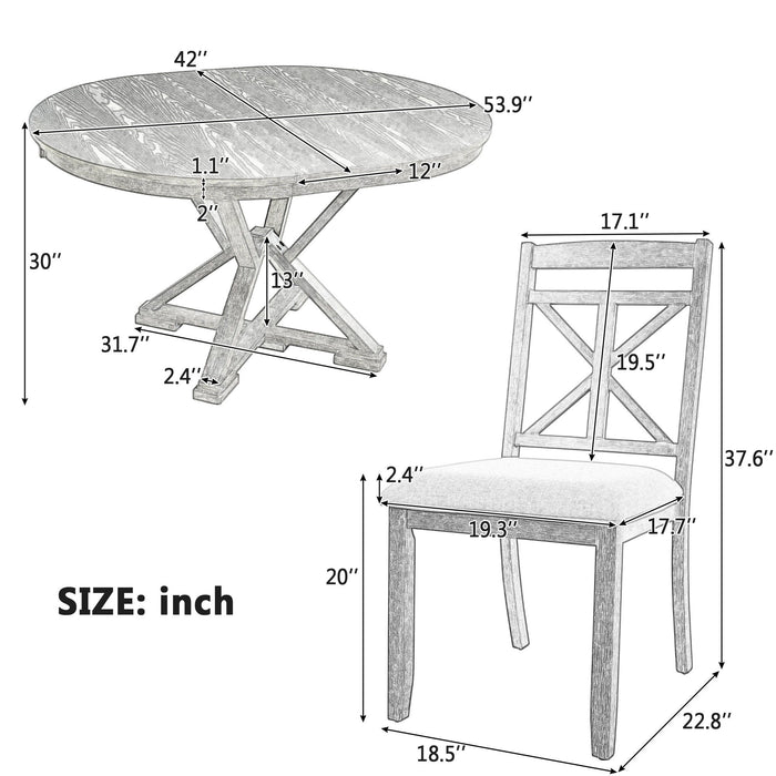 Dining Set With Extendable Round Table And 4 Upholstered Chairs Hearth and Haven