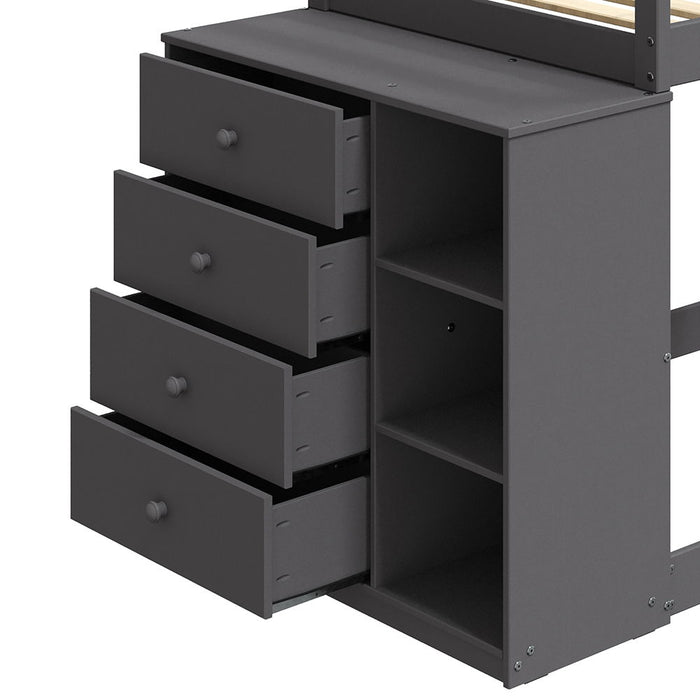 Gaston - Twin Over Twin Bunk Bed With 4 Drawers & 3 Compartments - Gray ACME