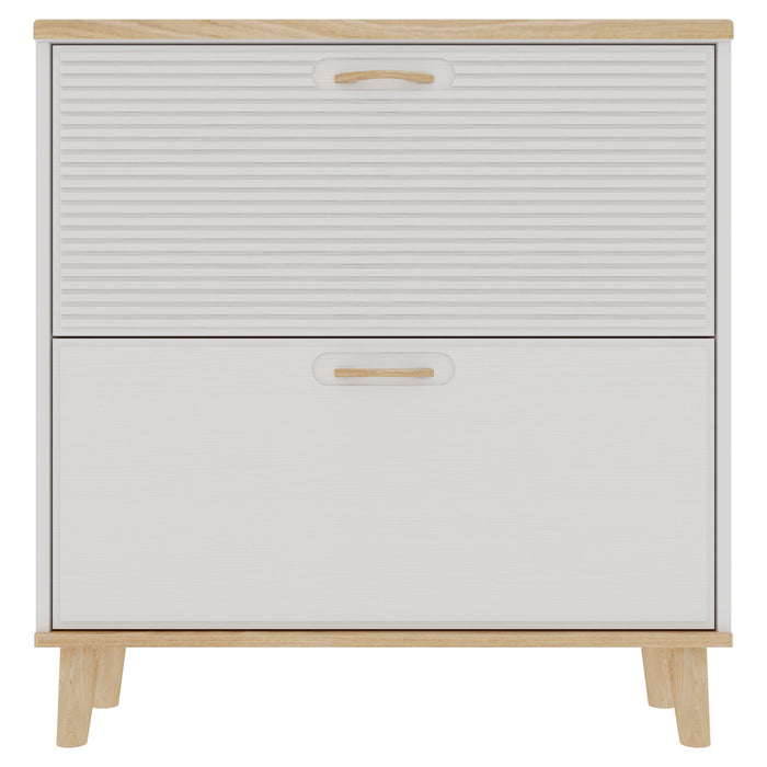 Narrow - Entryway Shoe Storage Cabinet With 2 Flip Drawers Legs - Natural / White Home Essentials