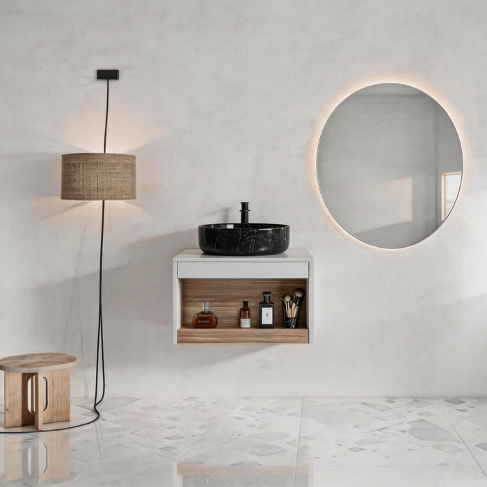 Floating Bathroom Vanity With Vessel Sink With Open Shelf Storage Home Essentials
