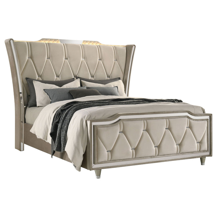 Mika - LED Upholstered Bed With Tufted Wingback Headboard And Ambient Lighting Furniture Max