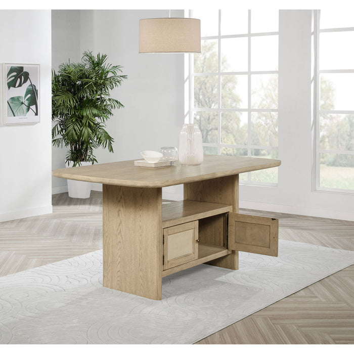 Kimpton - Counter Height Dining Table With Storage Cabinet And Shelves - Beige Furniture Max