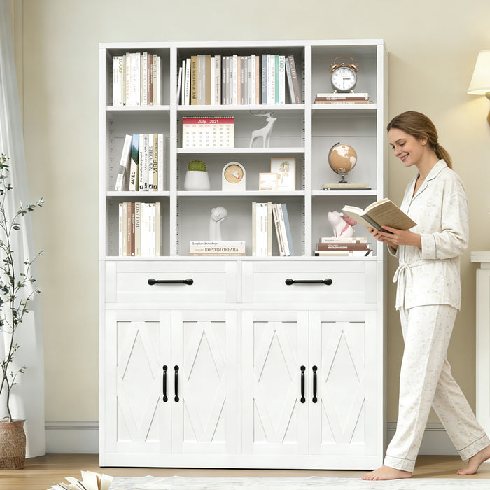 Industrial Bookcase Tall With Adjustable Shelves, Drawers & Doors Home Essentials