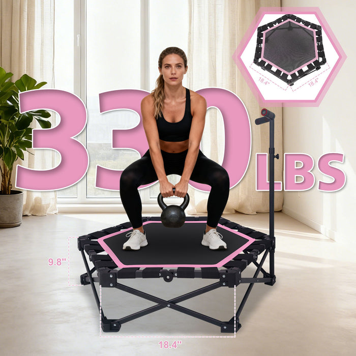 Foldable Mini Trampoline, 1 Step Fold & Open, 3 Level Adjustable T - Bar, Indoor & Outdoor Workout - Black / Pink Daily Nest