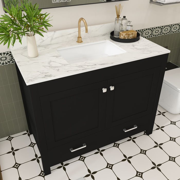 Bathroom Vanity Set, Cabinet With Doors & Drawers, Single Faucet Hole - Black Home Essentials