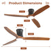 52" Ceiling Fan With Light, Dimmable DC Reversible Motor, 3 Blades Daily Nest