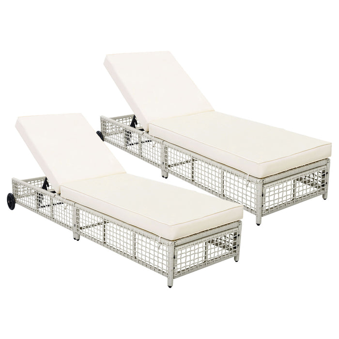 Outdoor Lounge Chair With 5 Position Backrest With Cushion And Wheels Hearth and Haven