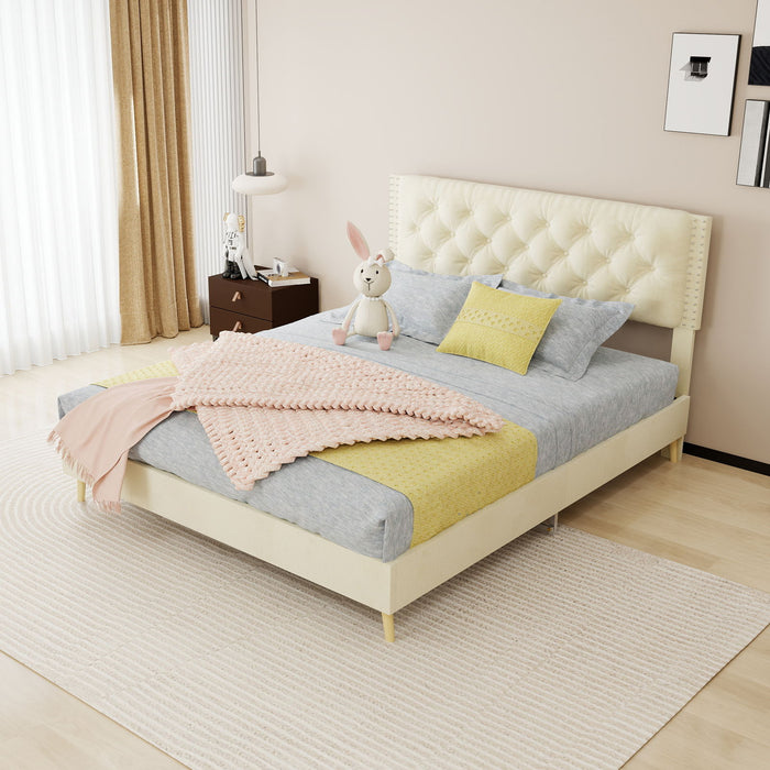 Upholstered Bed With Tufted Headboard Home Essentials